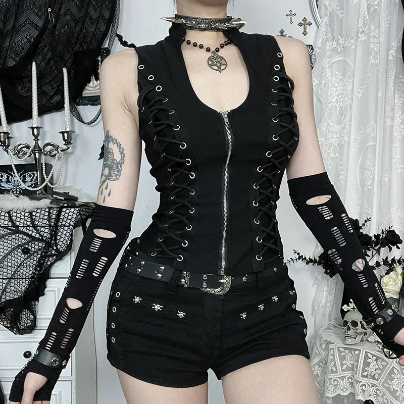 Women's Gothic Zip Slim Tank Top