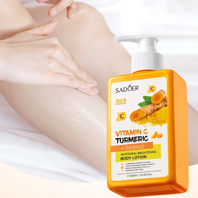300ml Crema per il corpo alla curcuma Macchie scure Lozione sbiancante Vitamina C Crema idratante per il viso Tenera rassodante Cura della pelle del corpo 4