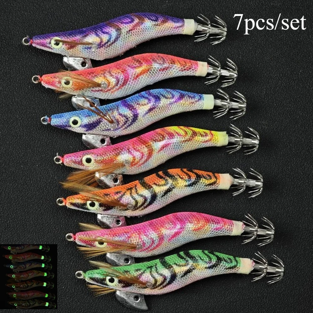 7 teile/satz Glow Garnelen Garnelen Köder 2,5 # 3.0 # 3.5 # Echte Garnelen Angelköder Tintenfisch Garnelen Köder Angelzubehör Tintenfisch Jig