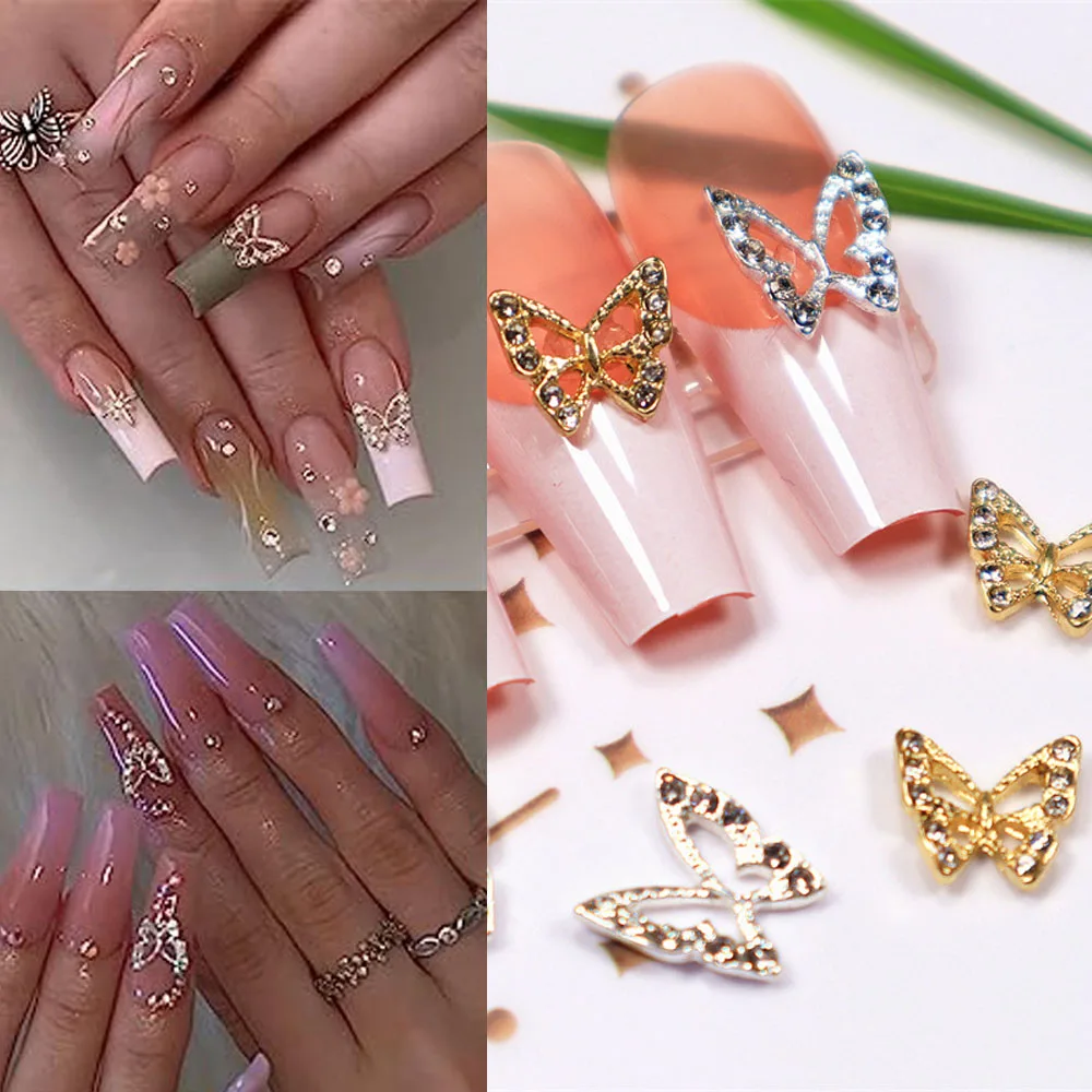 

10pcs Butterfly Nail Charms 3D Alloy Gold Silver Butterfly Nail Gems Luxury Nail Jewelry For Women Girls Manicure Tips Decoratio