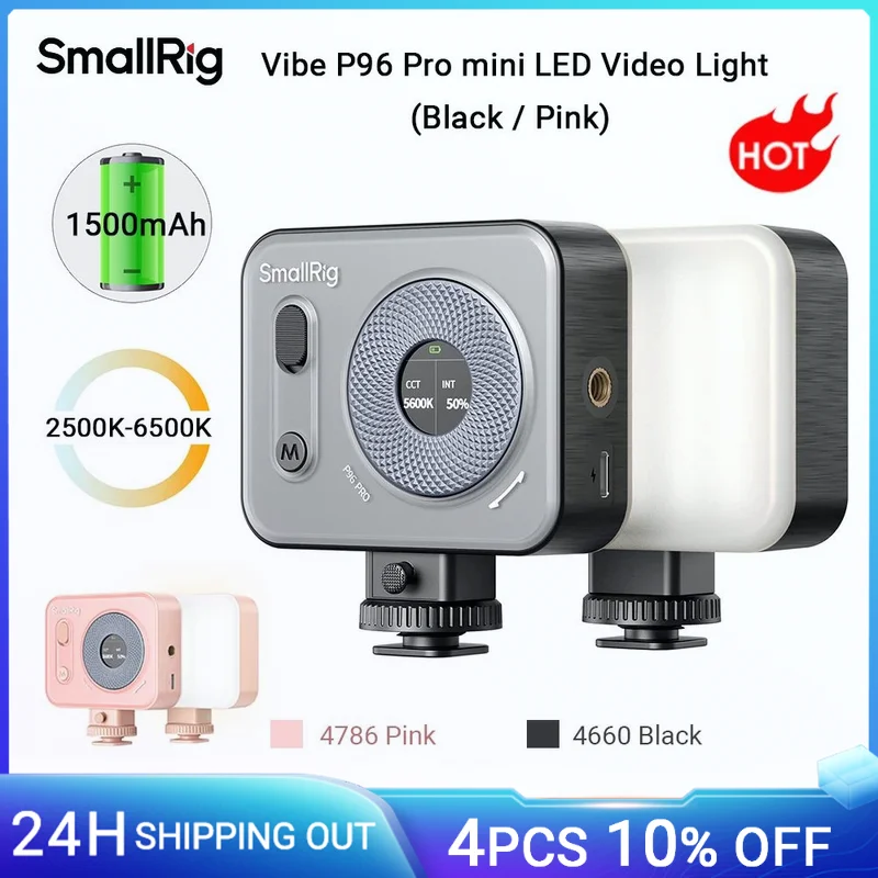 Lampe LED Portable SMALLRIG Vibe P96 Pro - Écran LCD, CRI95+, 2500-6500K, 5 Effets - Pour Photo, Vidéo, Streaming