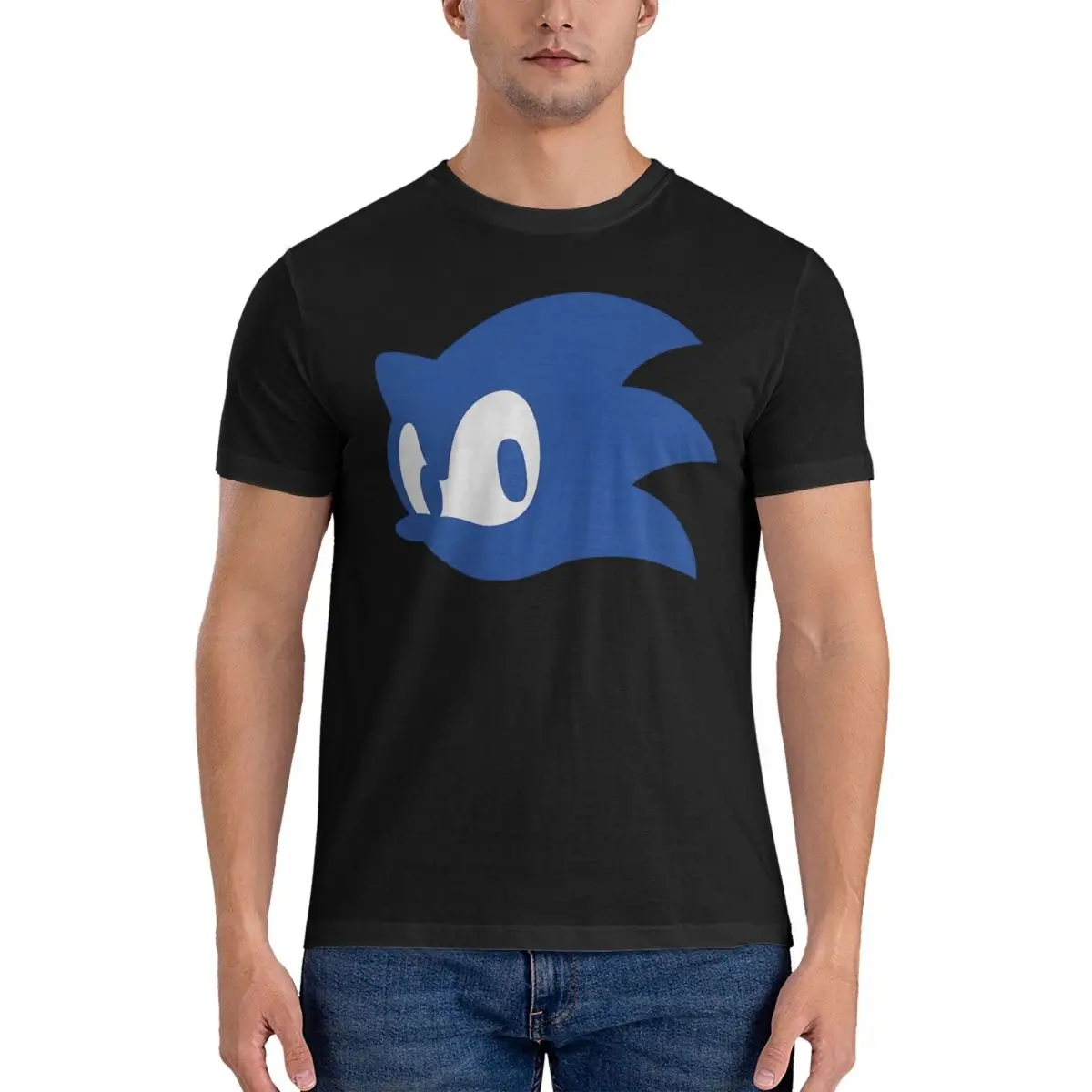 thumbnail image 1 of Camisetas con el logotipo de la cabeza para hombre, camiseta divertida de Sonic, camiseta de manga corta con cuello redondo, ropa de algodón puro recién llegada, 1 of 4