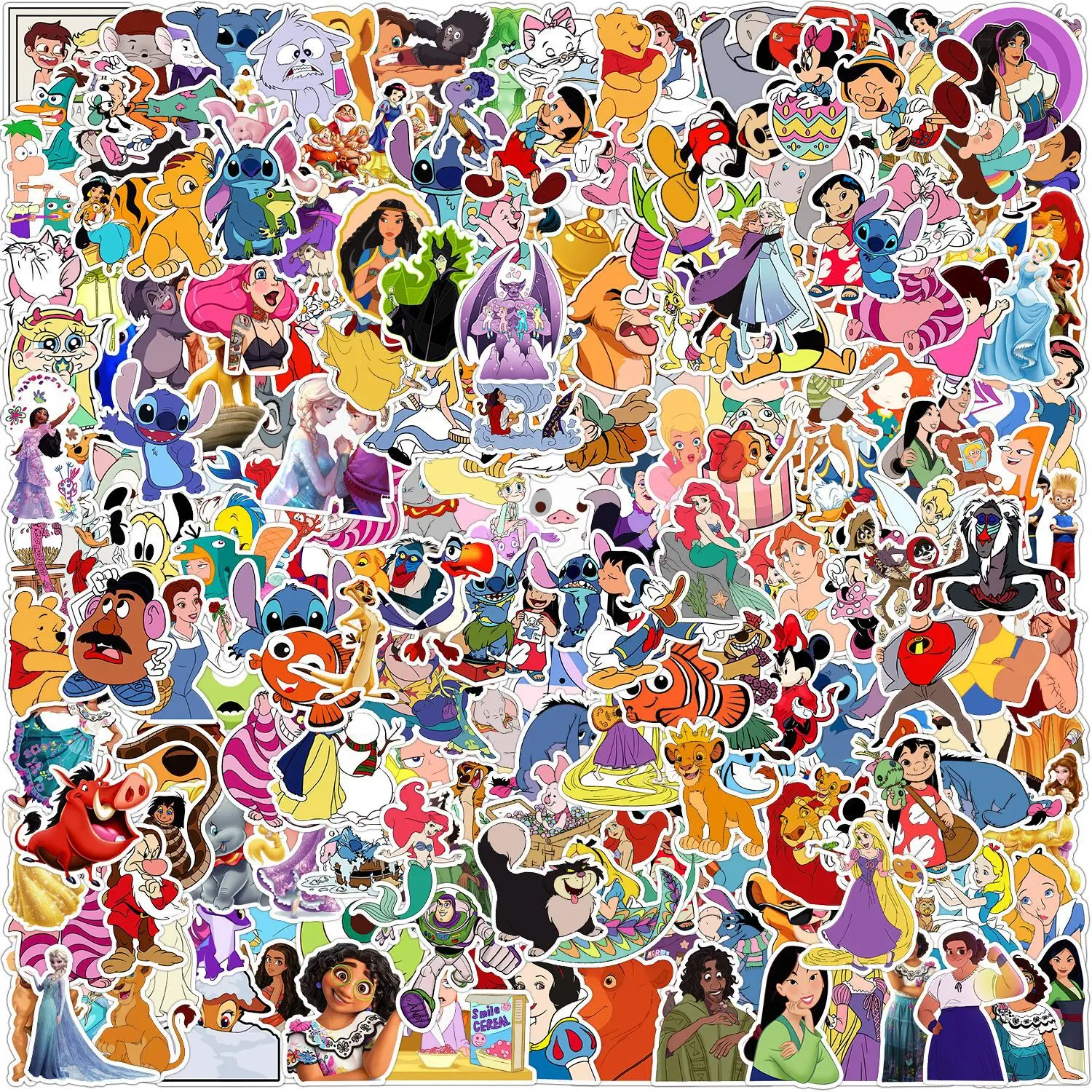 100/200Pcs Disney Mix Stitch Micky Princess Stickers Graffiti Decals Motorcycle Laptop Waterproof Sticker for Kid Toy