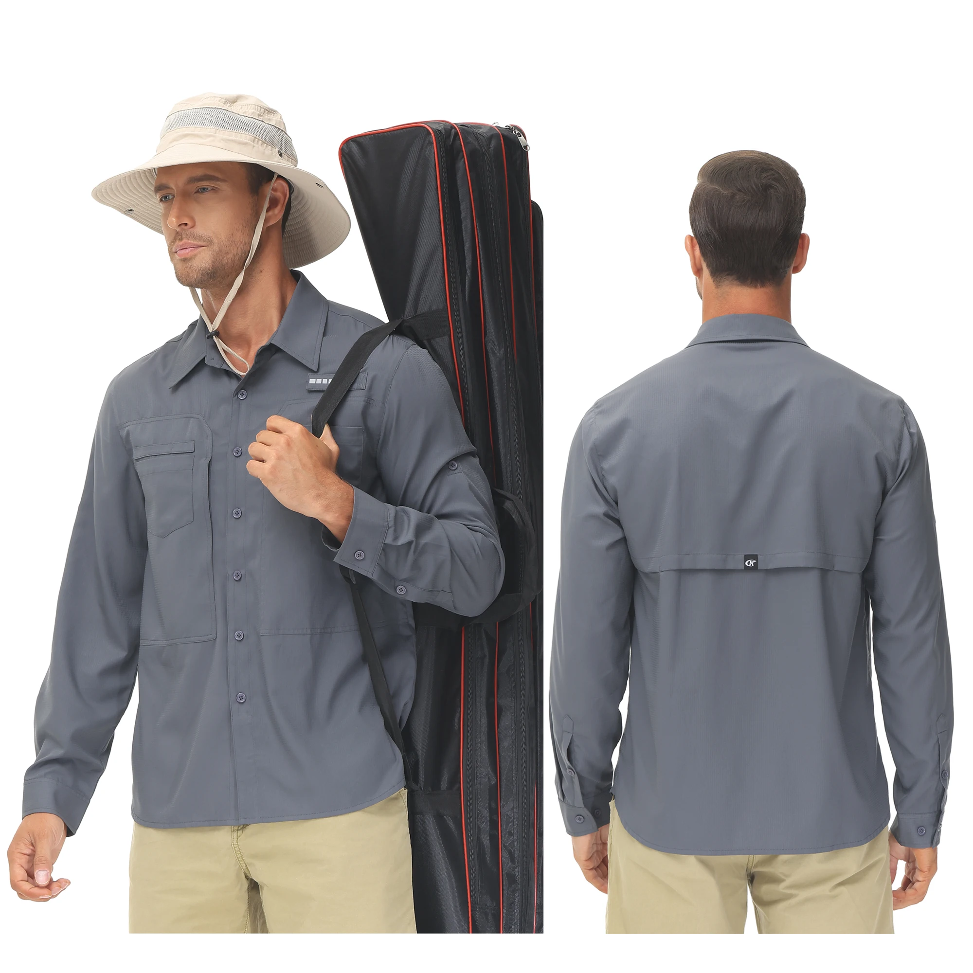 Men's Fishing Shirts Casual Cargo Hiking Shirt Long Sleeve UPF 50+