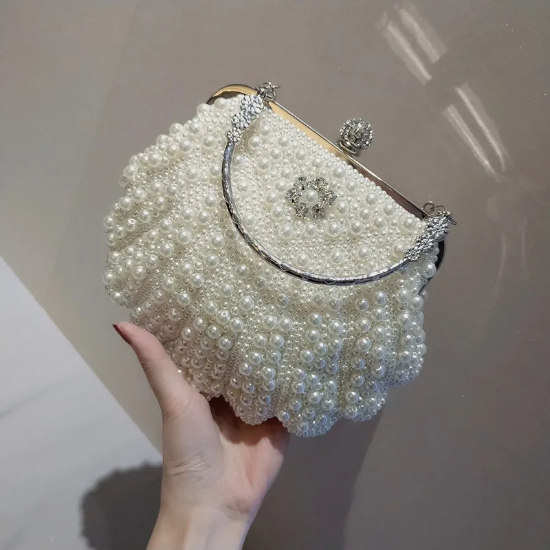 Borsa Da Sposa E Borsa Da Donna Eleganti Borse Da Sera Per Feste Pochette Conchiglia Bianca Pochette Mariage Sac Femme Pochette Con Perline Sac