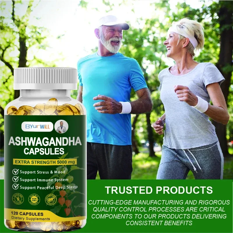 Pure KSM 66 Ashwagandha Root Extract Capsules 5000mg Supplement Help Stress Focus Brain Energy Support Sleep Health