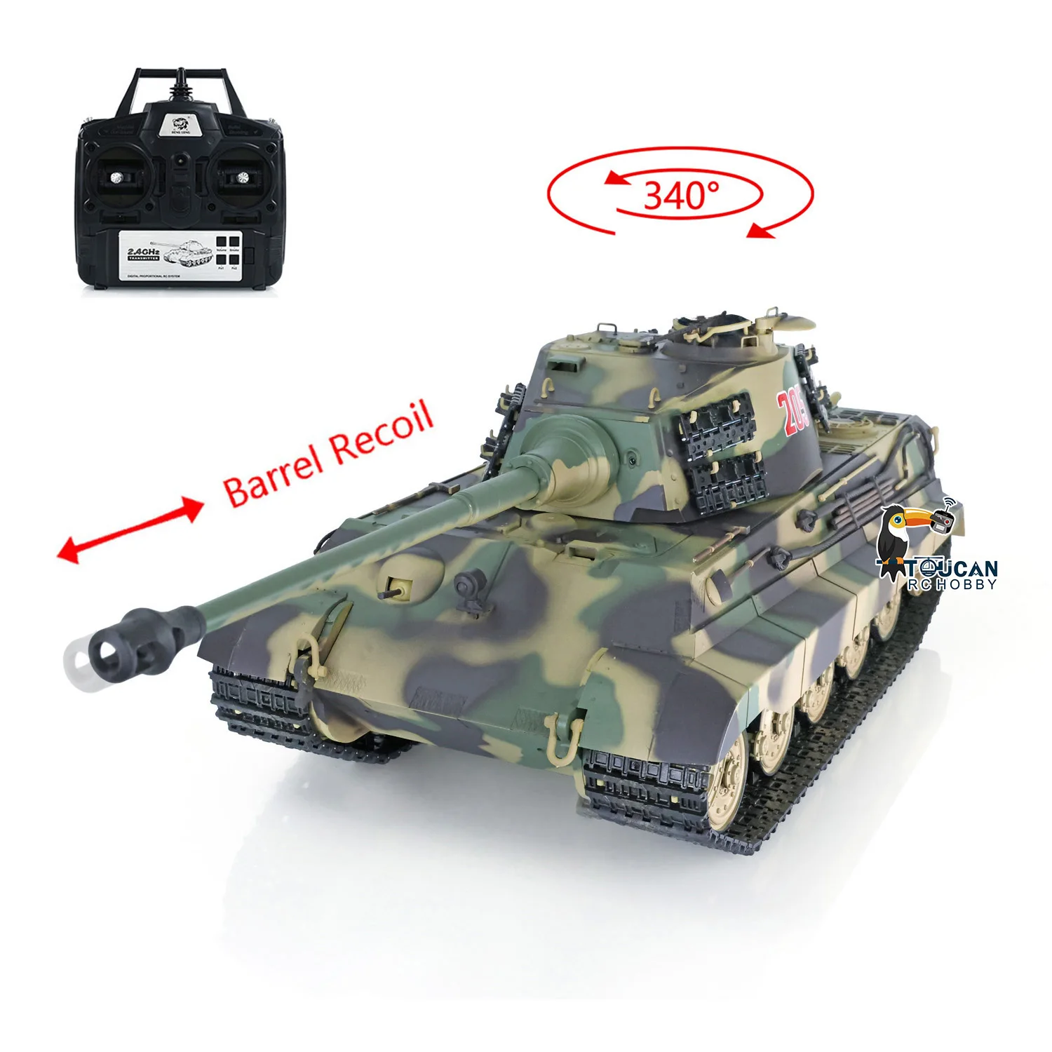 Char RC HengLong Panzer IV 1/16 RTR avec BB Airsoft, tank télécommandé posé sur un fond neutre, vue de trois quarts.