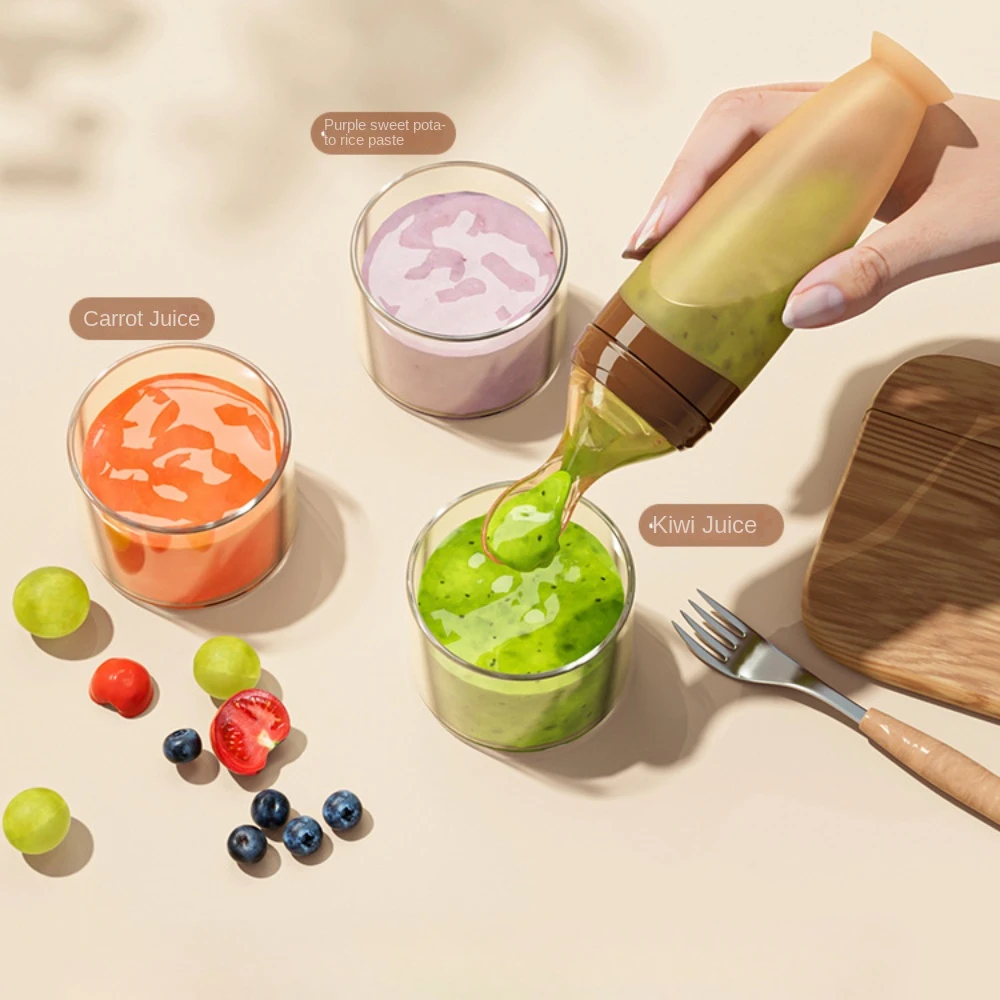 Silicone baby bottle silicone milk bottle Safe Useful Silicone Baby Bottle Spoon Food Supplement Rice Cereal Bottles Squeeze Spoon Milk Feeding Bottle Cup