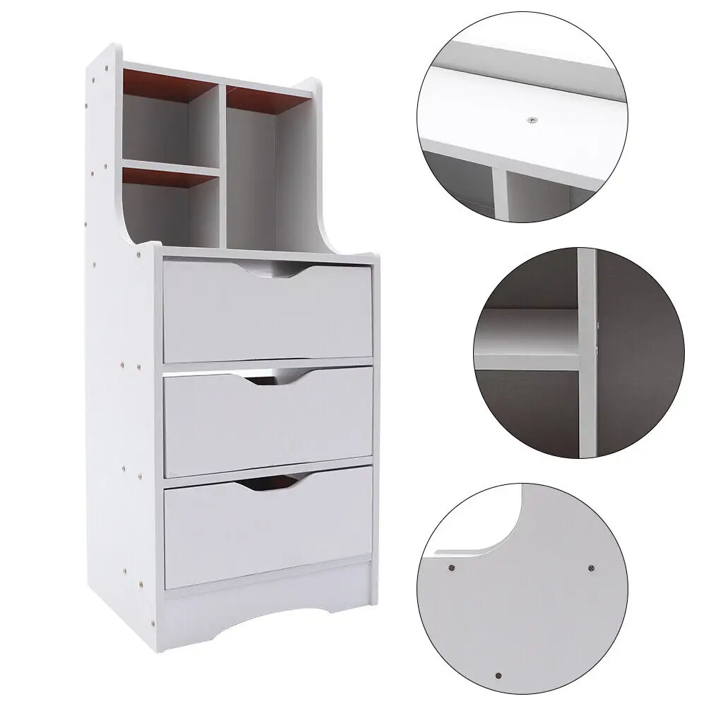 White Modern Style Nightstand Elegant Bedside Table Bedroom Furniture Cabinet With 3 Drawers 4