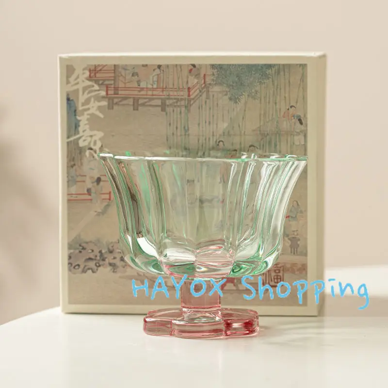 Creative Petal Small Glass Cup Dessert Cup Advanced Sense Oat Mug Glass Ladies High Appearance Level Milk Mug Juice Water Cups