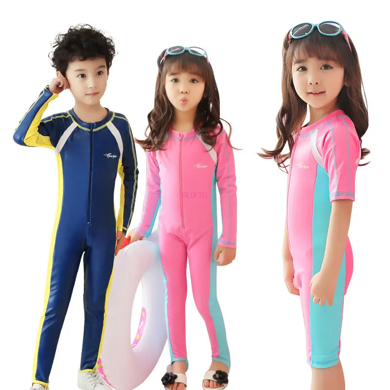 

Children's Swimsuit Conservative One-piece Short-sleeved Sun-protection Swimsuit Boys Girls' UPF 50+ Diving Sunscreen Suit