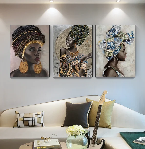 African Art Woman Painting Prints on Canvas Beauty Girl Scandinavian Posters Wall Art Picture for Living Room Home Decor