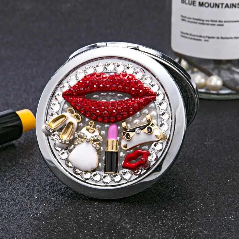 

Metal Exquisite Mirror Creative Gliter Lip Pocket Mirror Elegant Double-sided Portable Mirror Children