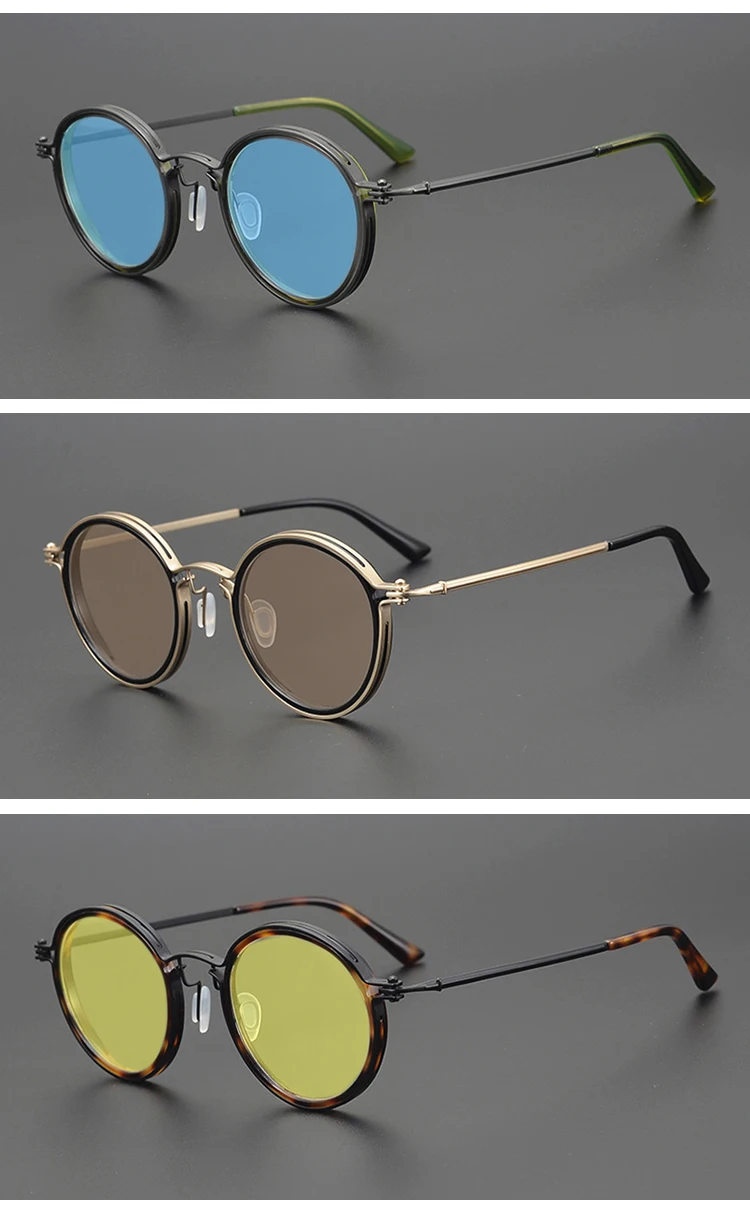 Vintage reine Titan polarisierte Sonnenbrille Männer runde hochwertige Retro Designer Sonnenbrille Frauen uv400 Luxusmarke Brillen – Detail 4