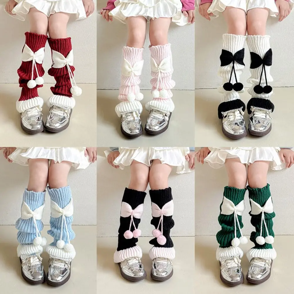 Children leg warmers Japanese Lolita bow leg warmers socks ruffles plush ball boot sleeve knitted for girls