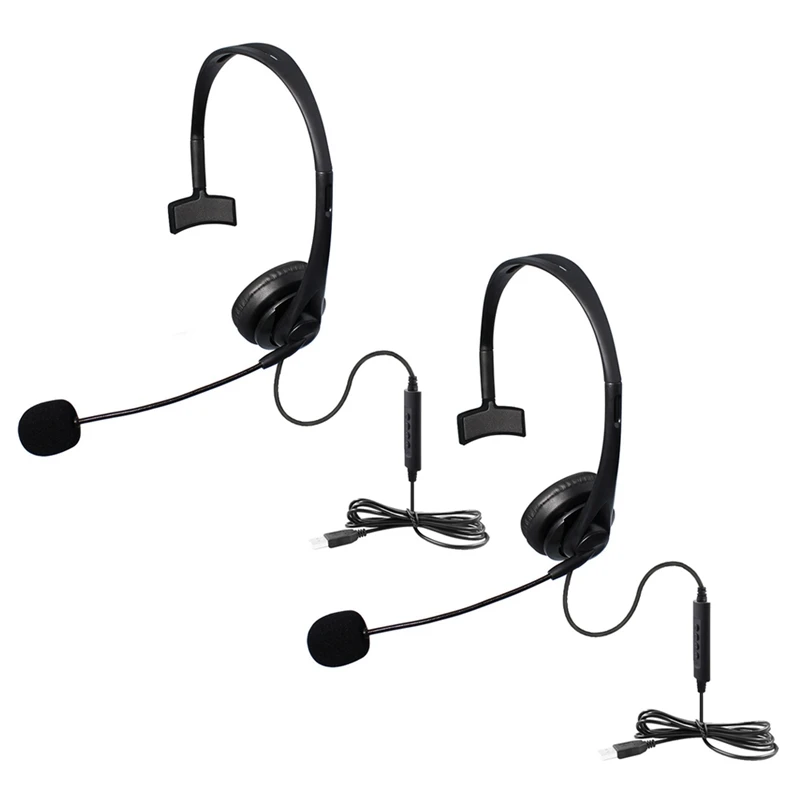 

2X USB Call Center Headset With Noise Cancelling Mic Monaural Headphone For PC Home Office Phone Service Plug And Play