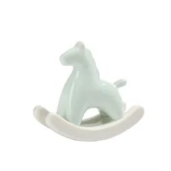 Exquisite Ceramic Rocking Horse Sculpture - Mini Colorful Home Decor Ornament (Cyan)