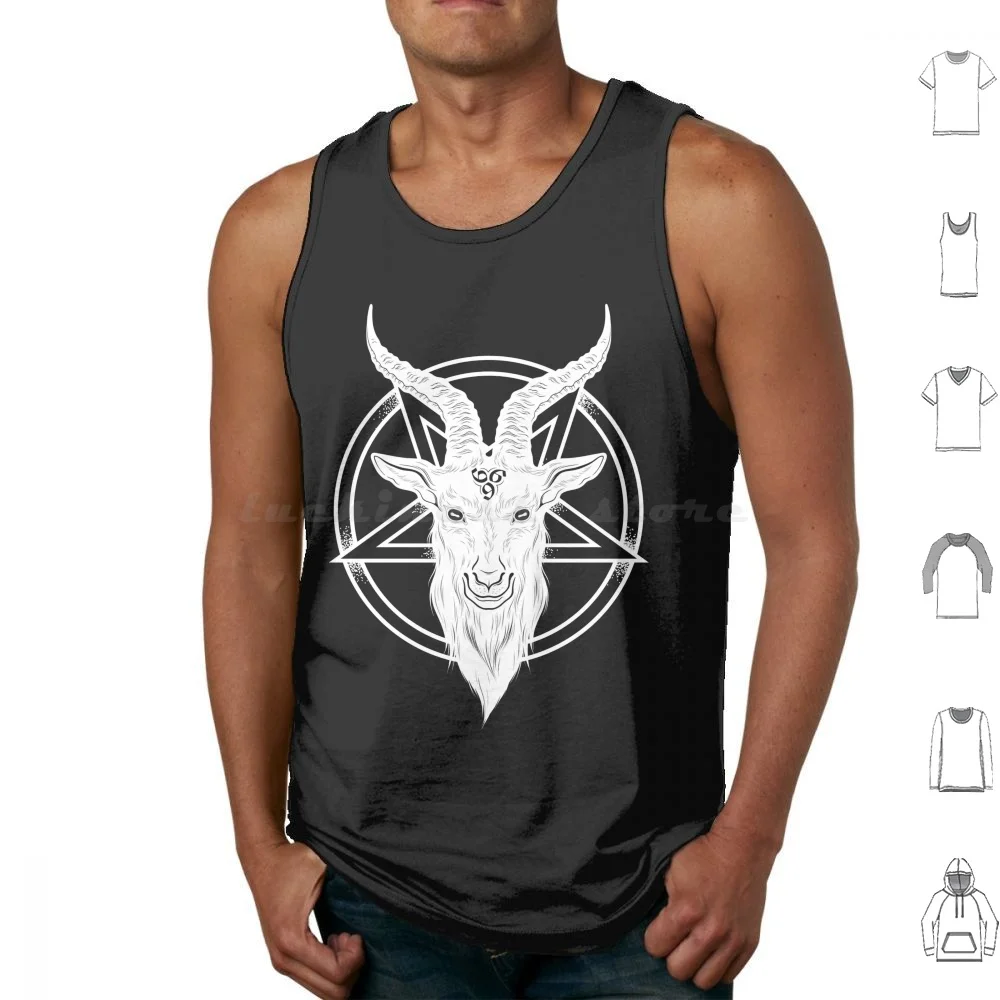 White Baphomet Goat Tank Tops Print Cotton Baphomet Devil Satan Occulto 666 Demon Goat Satanist Pentagram Evil