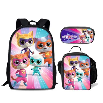Super Kitties Elementary School Student Bag Three Piece Set Anime Cartoon Backpack Ice Bag Pen Bag 1