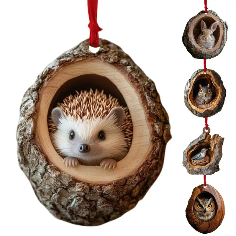 Animal Christmas Ornaments 2D Cute Christmas Acrylic Pendant Animal Raccoon Owl Squirrel Hedgehog Bunny Bird Wildlife Ornaments christmas decorations