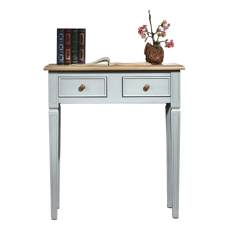 

Simple Blue Desk Dressing Table Integrated with Makeup Mirror Makeup Table Multi-Functional Bedroom Combination