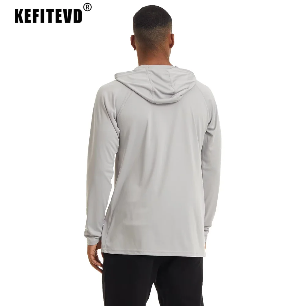 KEFITEVD UPF 50+ Men's Long Sleeve T-Shirts Hoodies Sun/UV Protection  Outdoor Hiking T-Shirt Sunscreen Shirts Tops Male Hoodie