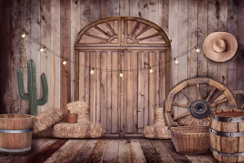 Fotohintergrund Western-Cowboy Motiv – 1,8 X 1,2 M, Mit Pferd & Holzscheune, Für Kindergeburtstag & Partys