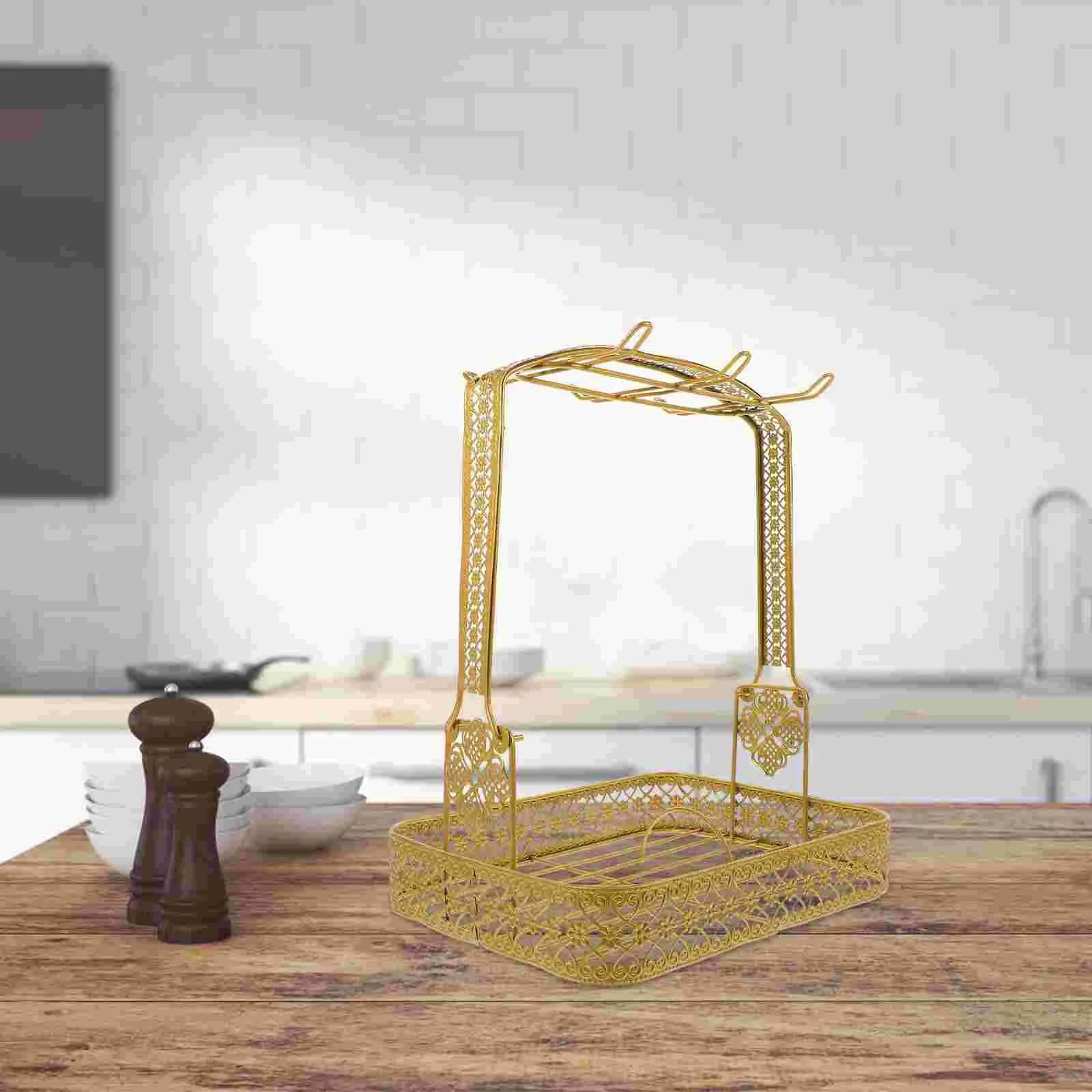 Six Cup Rack Coffee Cup Holder Mug Organizer Metal Plate Shelf Storage Display Tea Saucer Holder Stand