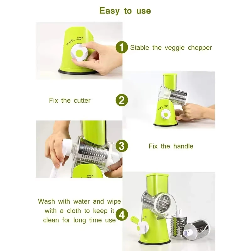 Kitchen Best stainless steel manual rotating vegetable slicer with 3 sharp stainless steel buckets vegetable cheese chopper 5