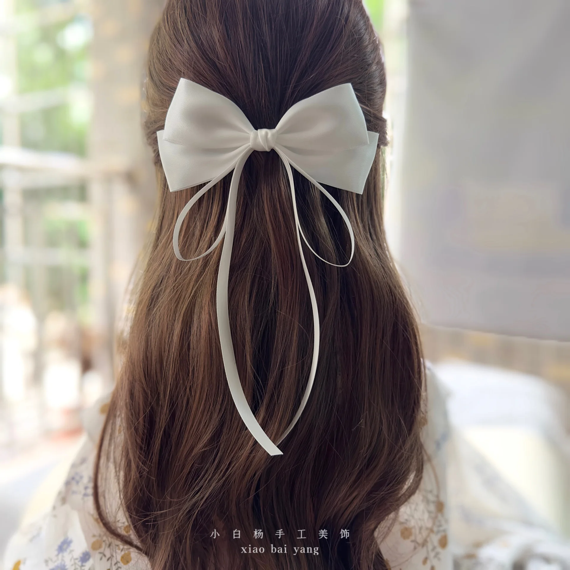 Vintage beige Haarschleifen-Clips, trendige lange Band-Haarspangen, Haarschmuck für Damen und Mädchen, Accessoires, Hochzeitsschmuck, Haargummis – Detail 2