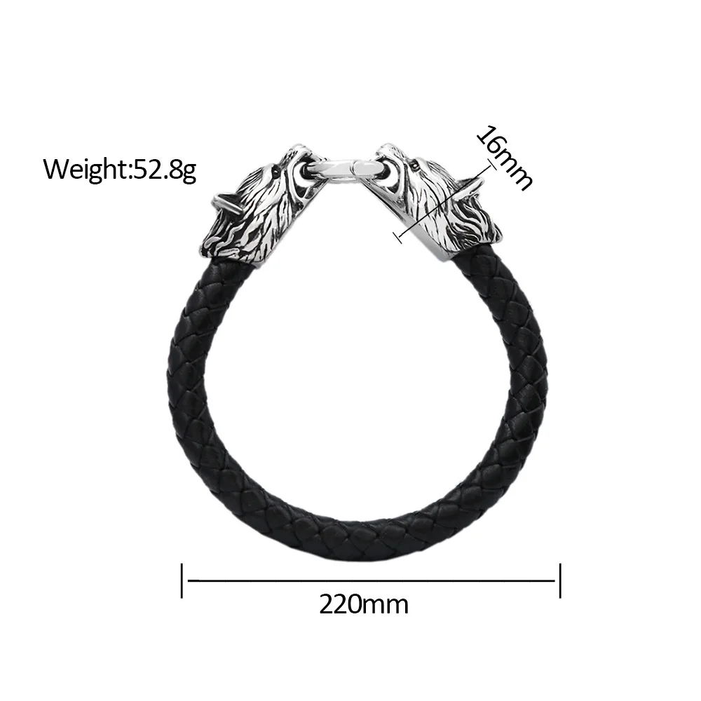 Stainless Steel Vintage Men's Viking Wolf Heda Leather Bracelet Classic Nordic Animal Bangles Fashion Charm Jewelry