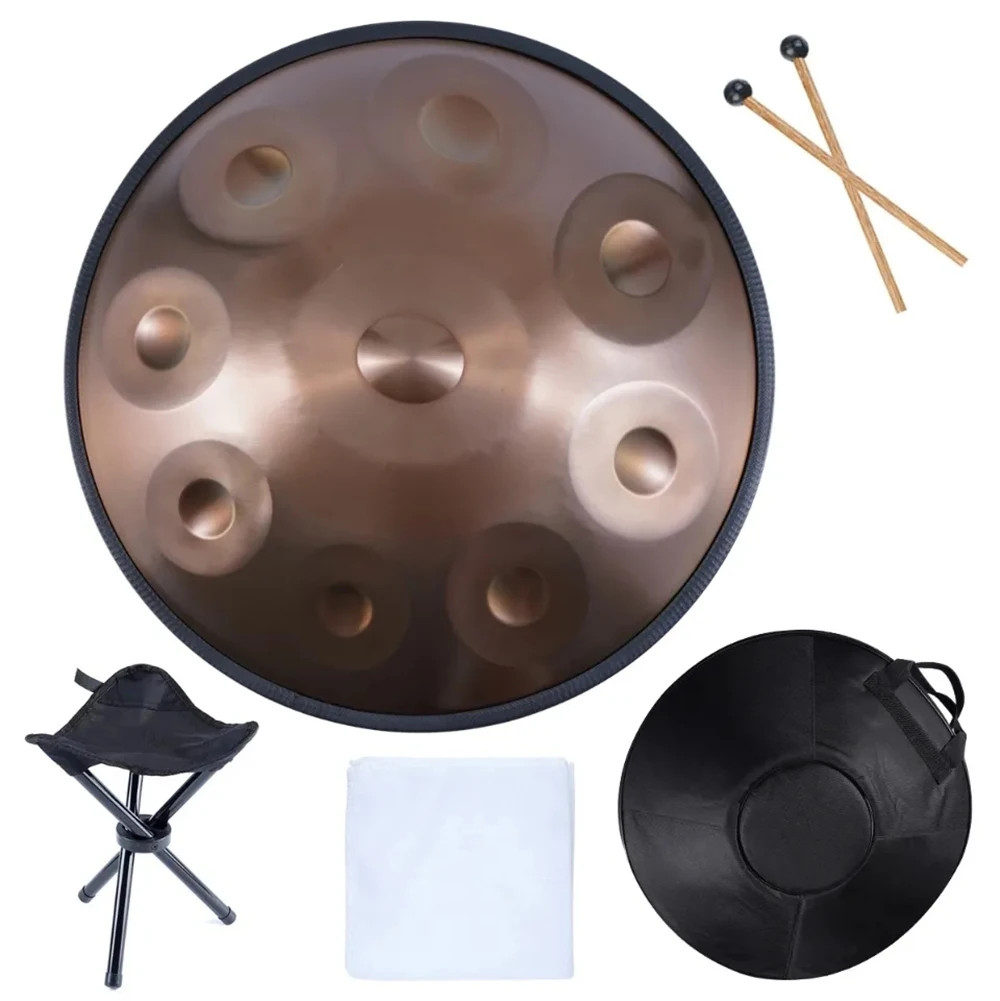 440Hz Hand Forged Drum for Meditation D Steel Tongue Nitrogen Stainless Steel Tapping 9 Tone 22 in