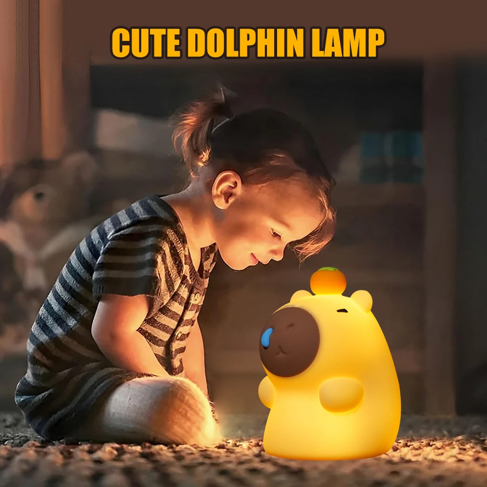 Cute Capybara Night Light Water Dolphin Pat Light USB Rechargeable Bedroom Night Home Lighting Gift for Kids