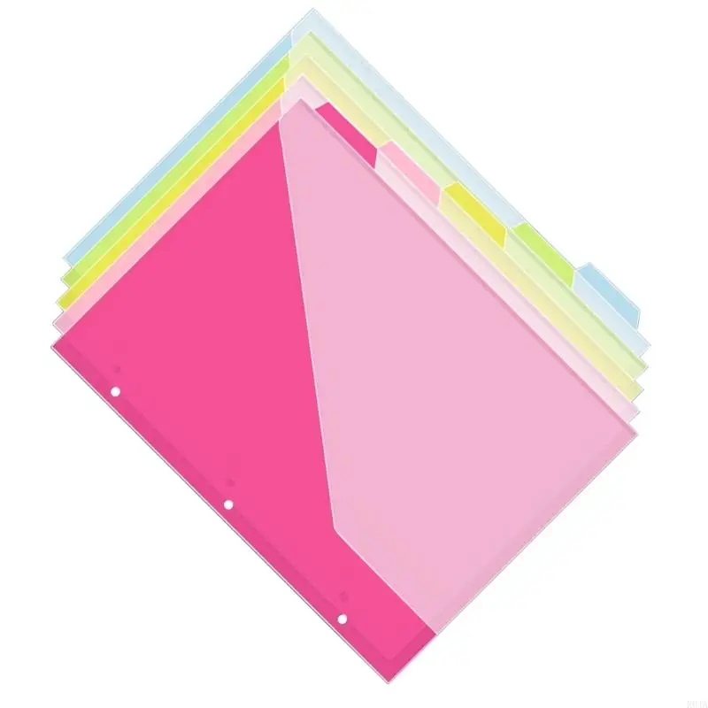 R0JA 5 Pcs Plastic Dividers File Folders 3 Holes Document Organizers Index Page Folders Separator Binder Sheet Protectors