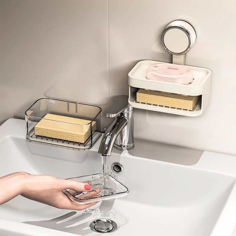 Bathroom Soap Box Bathroom Storage Rack No Punching Double Layer Suction Cup Wall Hanging Storage Soap Box Soap Box