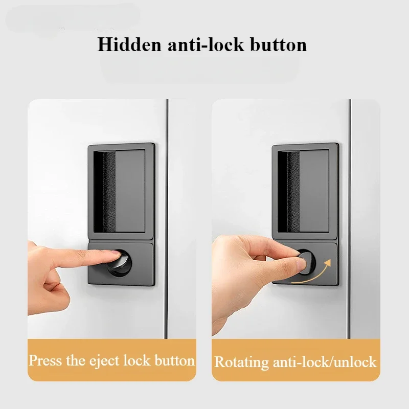Minimalist Flat Lock Hidden Embedded Single Tongue Magnetic Door Lock Indoor Bedroom Room Hidden Key Black Door Handle door lock