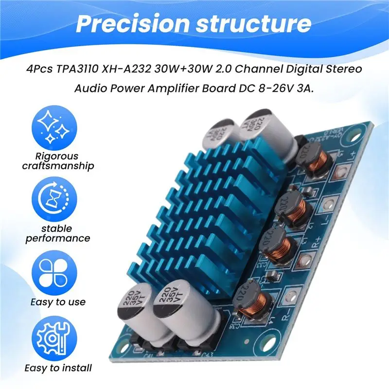 X64A-8Pcs TPA3110 XH-A232 30W+30W 2.0 채널 디지털 스테레오 오디오 전력 증폭기 보드 DC 8-26V 3A