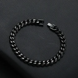 Sleek 8MM Golden Black Cuban Chain Bracelet - Titanium Steel Men's Fashion Jewelry Gift - 20cm (Black)