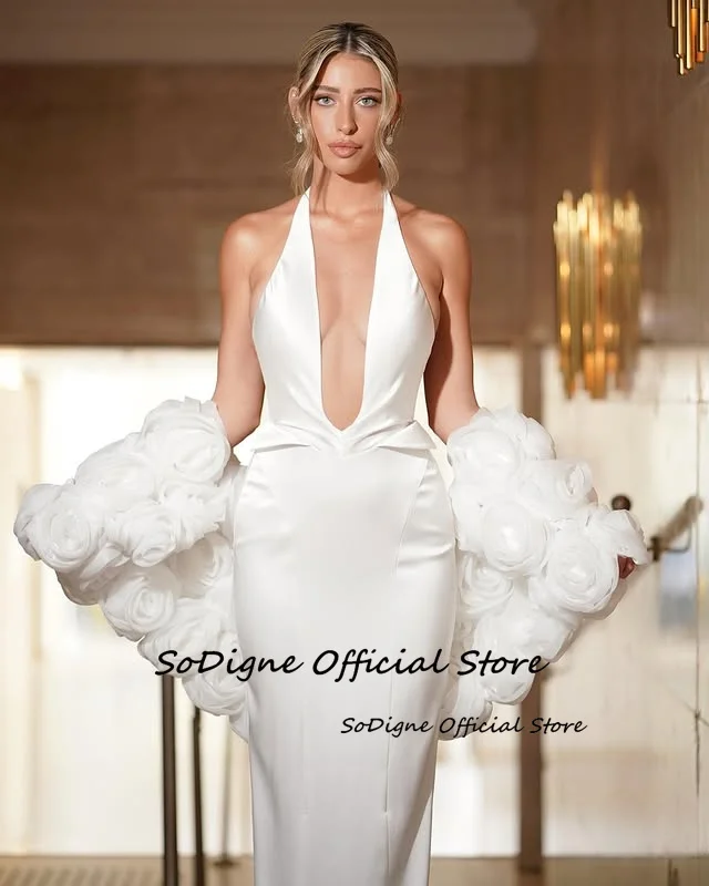 SoDigne Mermaid Wedding Dresses Halter Sleeveless Bridal Dress 3D Flowers Shawl Beach Wedding Gown Robe De Mairee Customized 15 Sf8e5e49548a84c339fd3e89f38acfae5w