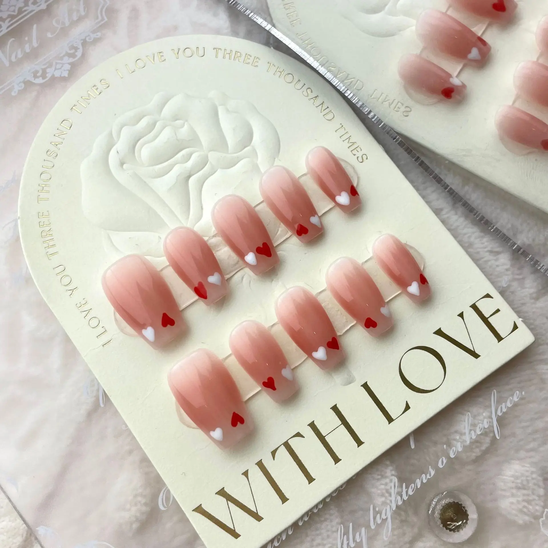 Handmade Short Coffin Nails Set Press With Charms Reusable Adhesive