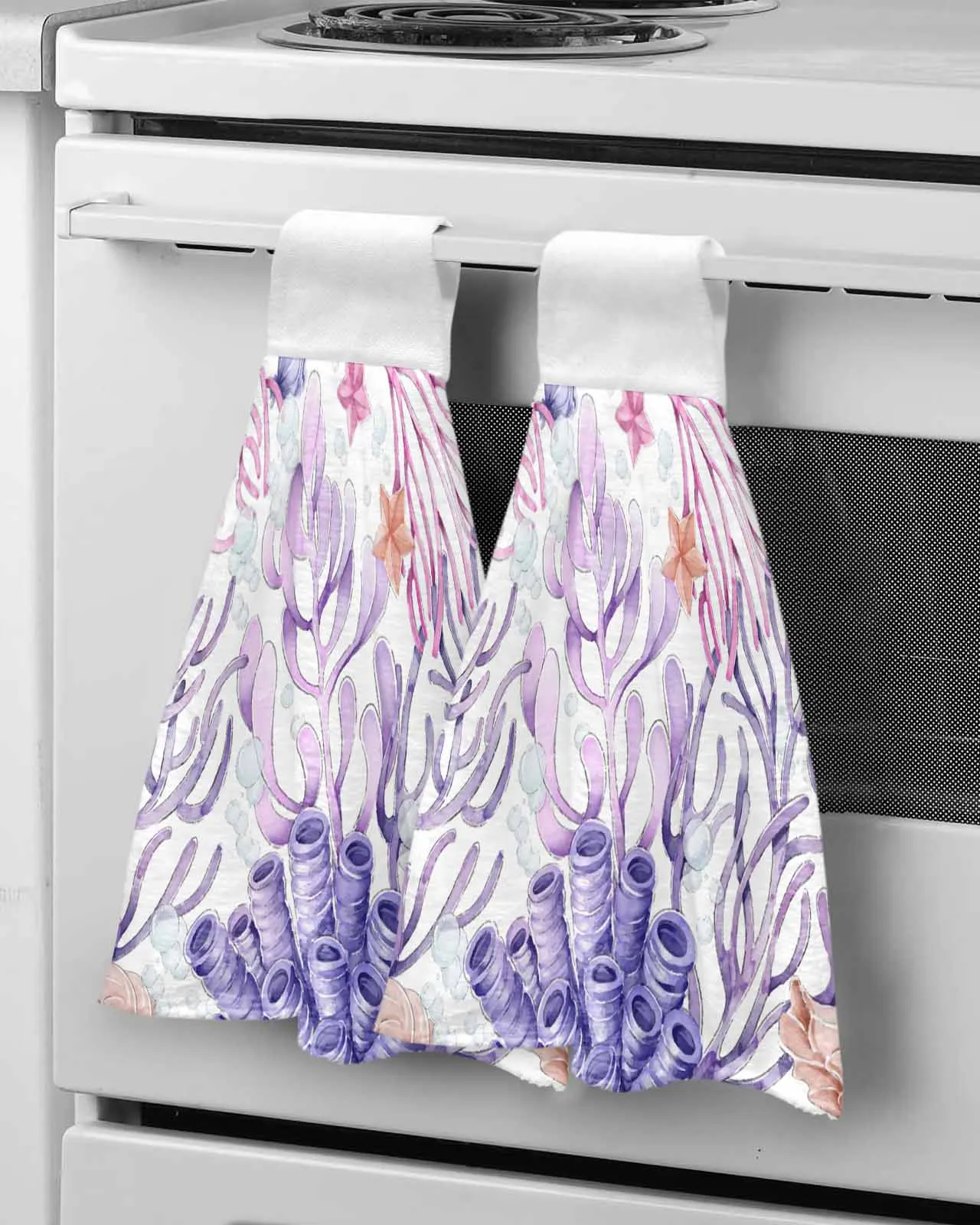 

Ocean Coral Starfish Watercolor Hand Towels Kitchen Bathroom Hanging Cloth Quick Dry Soft Absorbent Microfiber Towels