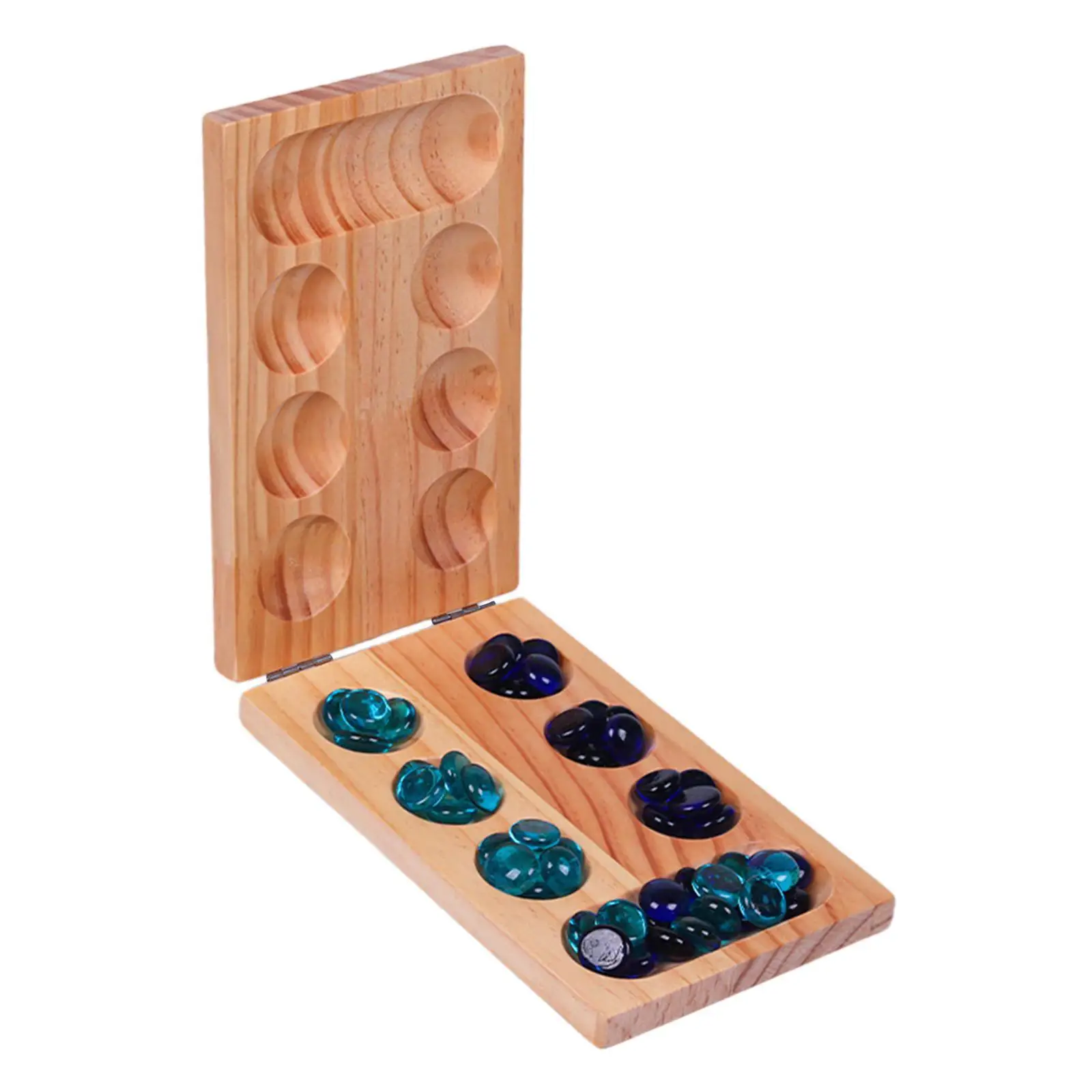 Wooden Foldable Mancala Board Game,Mancala Board Game,Ages 7+,Multi Color Beads Classic Strategy for Party Family Travel