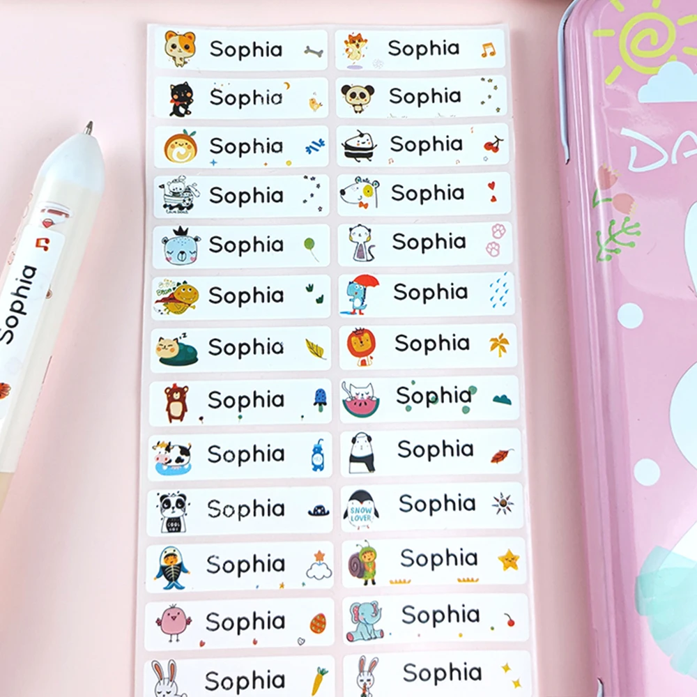 

30,60,120Pcs Customize Name Stickers Waterproof Personalized For Kids School Children Stationery Variety Cartoon Animal Tags