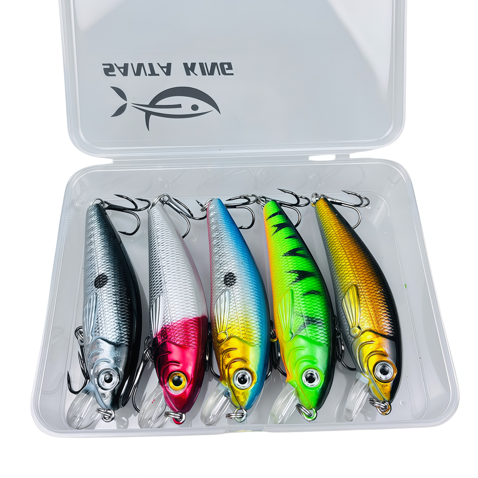 Santaking 5Pcs Minnow Fishing Lures 7.5cm 8.5g Vivid 3D Eyes Durable Carbon Steel Hooks and Rattling Ball for Effective Fishing