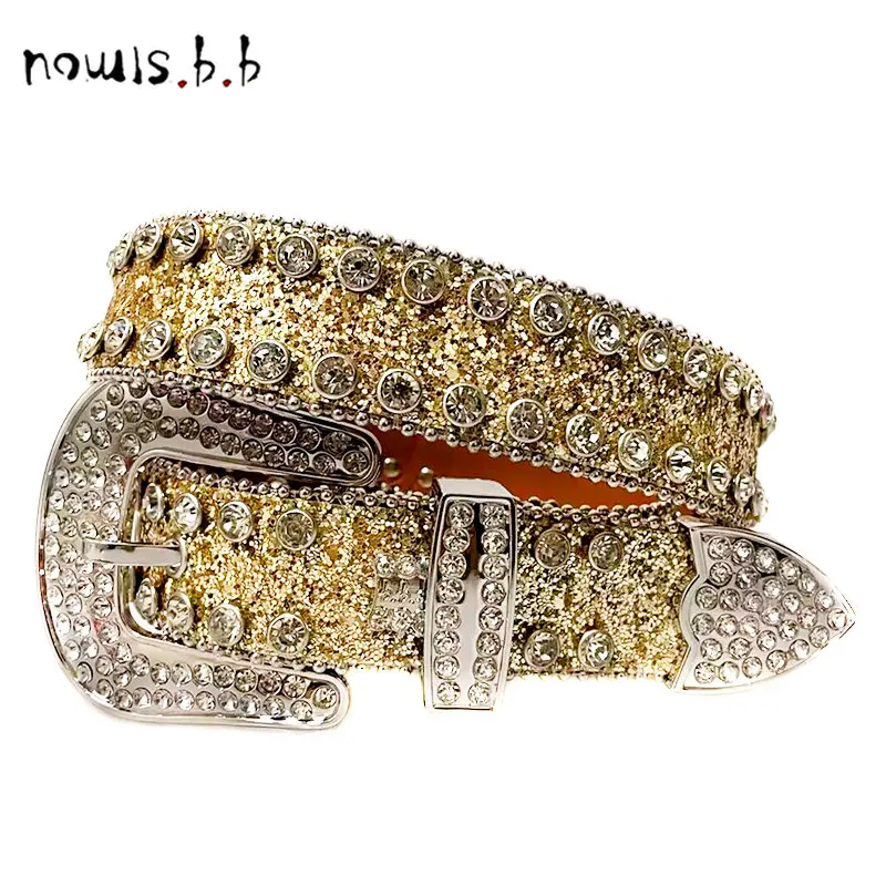 nowisbb Western Rhinestone Belts Punk Rock Luxury Strap Diamond Cowboy