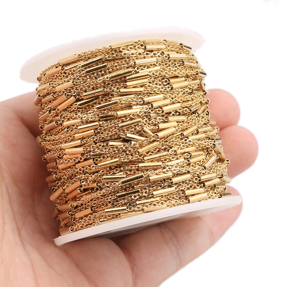 2 Meter Stainless Steel Gold Clip Beads Tube Chain for DIY Cable Anklet Necklaces Bracelets Jewelry Making Accessories | Украшения и