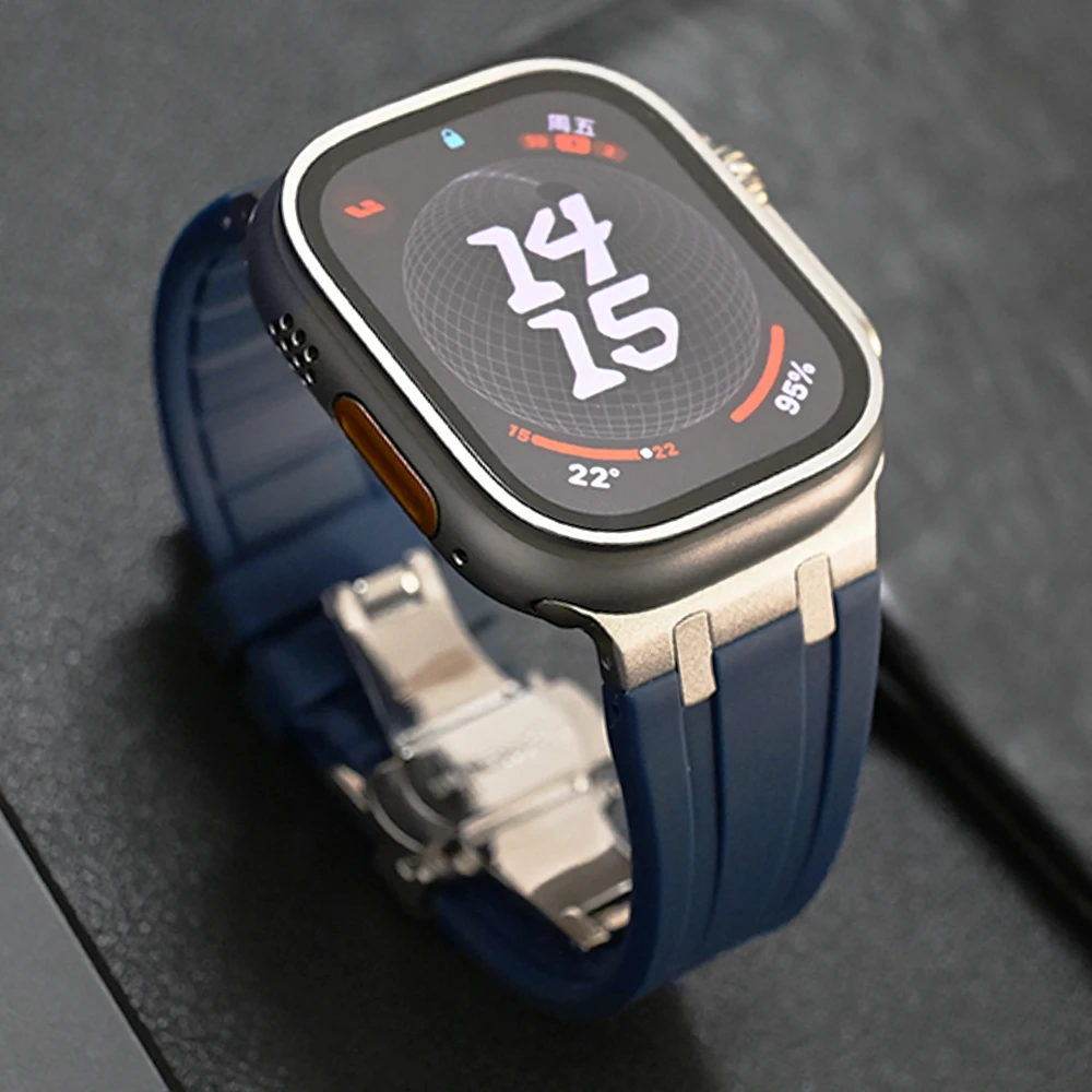 Band for Apple Watch Series 9 Ultra 2 49mm 45mm 42 44mm Butterfly Clasp Strap for iWatch 9 8 7 se 6 5 4 Silicone Sports Bracelet