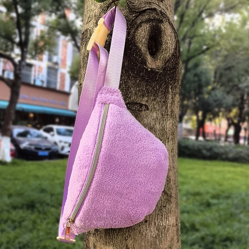 Velvet Crossbody Fanny Pack Colorful Plush Waist Bag with Adjustable Strap Soft Chest Bag for Girl Woman