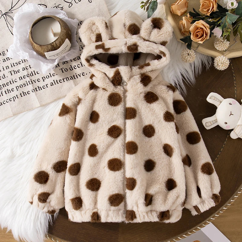 Winter Clothes for Girls Baby Girl Jacket for Autumn and Winter Cute Ears Girls Polka Dot Long Sleeved Jacket