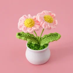 Charming Handmade Daisy Crochet Flower Pot Decor (Pink)